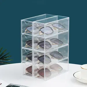 Acrylic glasses case can be stacked four-layer desktop glasses sunglasses display box dust-proof drawer storage box Organizer