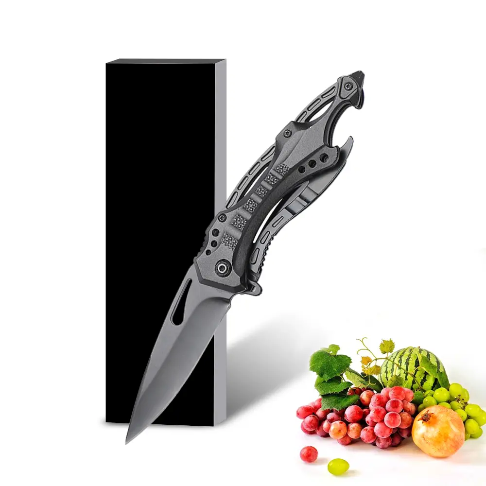 【DealsforYouDays】Unisex Black Pocket Folded Outdoor Survival EDC Knife - Stainless Steel Blade, Bottle Opener, Belt Clip, Precision Outdoor Tool - Carving, Multiple Tasks, Camping Use, Outdoor Tools, Precision Camping Tool
