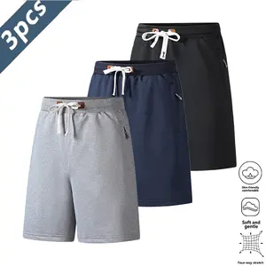 Men's three-piece set of athletic shorts made from breathable and stretchy fabric, lightweight and quick-drying, suitable for running, gym workouts, beach volleyball, or casual wear; an ideal choice for everyday activewear.