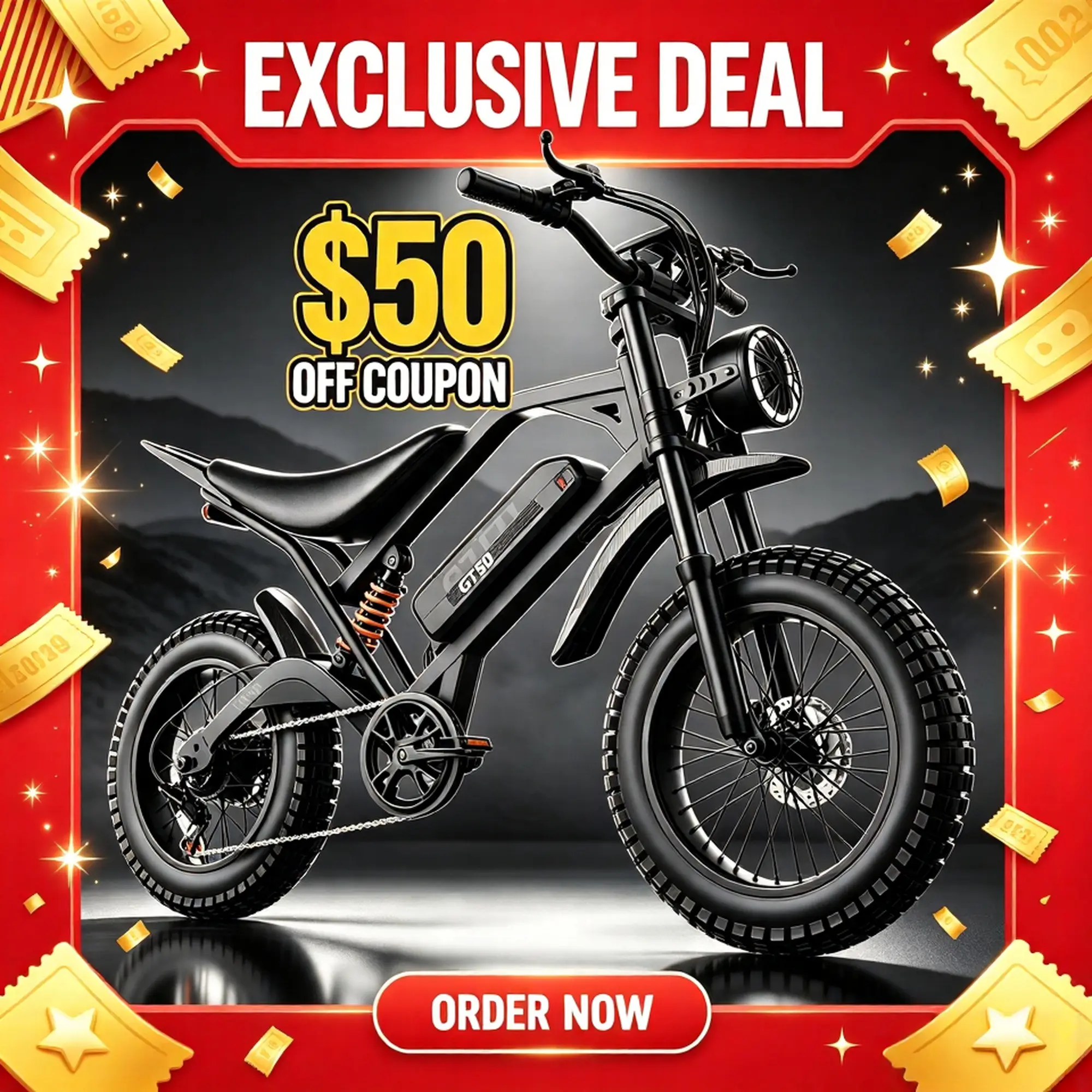 Fweork GT50 Adult Electric Dirt Bike, 5500W Peak Motor, 48V/30Ah Battery, 40 MPH Top Speed, Full Suspension, 20" All-Terrain Tires, 7-Speed Off-Road Electric Motorcycle