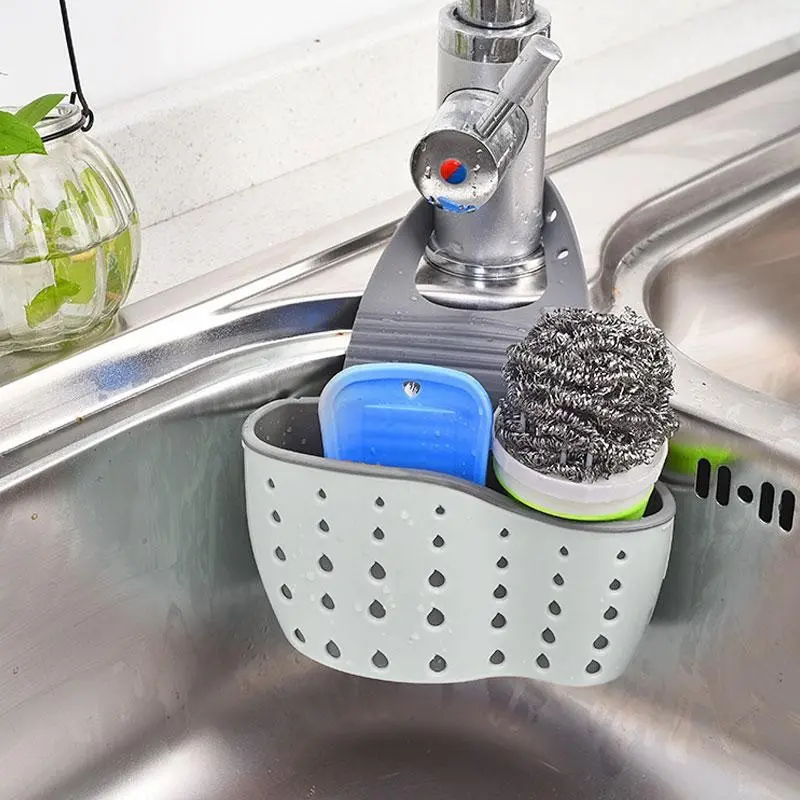 Kitchen Sink Sponge Drain Rack, 1 Count Double Decker Hanging Basket, Soap Sponge Drain Rack, Kitchen Organizer, Kitchen Storage Rack, Sink Accessories