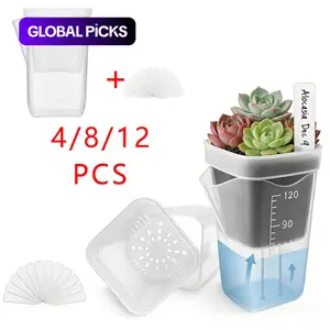 4/8/12-Piece Thickened Plastic Self-Watering Succulent Pots, Small Mouth Planters with Drainage Trays & Water Level Markings, Sturdy Plastic Pot, Flower Pots, Garden Planter #GLOBAL PICKS