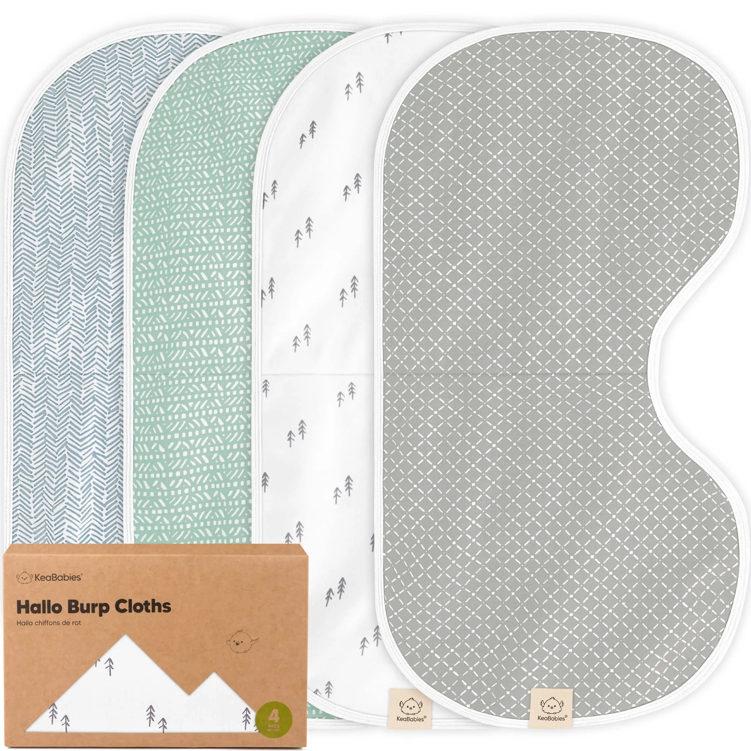 KeaBabies 4-Pack Baby Burp Cloths Baby Girl, Boy - Organic Cotton Burp Cloth, Extra Large, Absorbent, Soft Burping Cloths & Bibs Set for Babies, Newborn Burp Clothes, Thick Burp Rags
