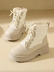 New Fashion High-Top Snow Boots for Women, Waterproof Ski Shoes, Warm Fleece Lined, Thick Insulation, Outdoor Winter Boots, Lace Up Boot