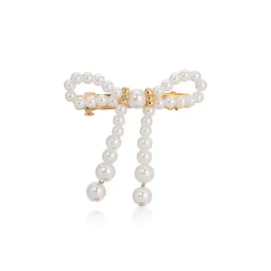 Aurora Pearl Bow Barrette – Elegant Gold Tone Hair Clip with Faux Pearls | Romantic Pearl Bow Hair Accessory for Women