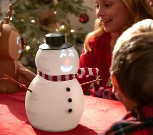A moving and talking snowman with animated expressions (with lights), perfect for Christmas party decorations, a popular holiday gift, parent-child interactive toy, glowing desktop ornament, and a popular sound-making doll