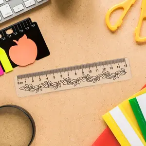 10pcs Clear Plastic Ruler with Large Numbers, Flower and Grass Pattern Design, side features a serrated structure, Transparent, Easy to Read Design, Office Supplies, Precision Measuring, Sleek Appearance, Clear Construction