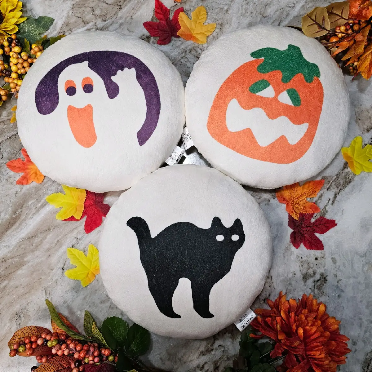 Kawaii Halloween Sugar Cookie Pillow | 10 inch Pumpkin, Black Cat & Ghost | Break & Bake Cookie Decor
