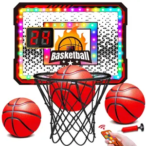 VATOS Basketball Hoop Indoor for Kids, Light up Basketball Hoops with 6 Color LED Lighting, Remote Controller, Scoreboard & 3 Balls, Over The Door Basketballs Game Toys Gifts for Kids 5-12 Boys Girls