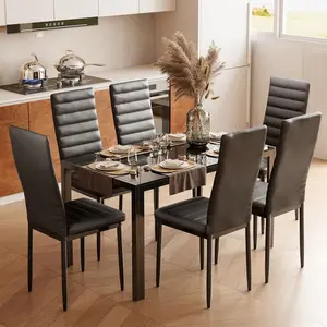 [2 Packages Shipping]Modern    For 6, 7 Piece Glass    With PU Leather Chairs, Kitchen  And Chairs  For Home,  Room White Door Wardrobe Set