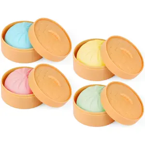 4 PCS Colorful Dumpling Stress Balls Fidget  Toy,Squeeze Dough Ball Stress Relief Hand Toy,Bun with  Steamer Stretchy Desk Toys, ideal gift choice Sensory Play Sweet Food Squishies