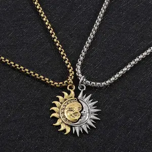 2pcs Sun and Moon Asymmetrical Necklace Earrings Accessories Men and Women Couple Gift Fashionable and Versatile Personality Suitable for Party Daily Work y2k