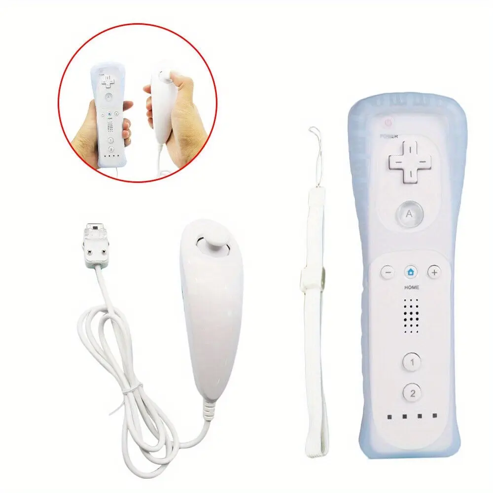 2-in-1 Wireless Game Remote Controller with Nunchuck Ergonomic Gaming Kit Built-in Precision Motion Sensor Anti-slip Wrist Strap Comfort Grip Replacement Game Accessory Compatible With Classic Game Console For Indoor Family Entertainment Experience
