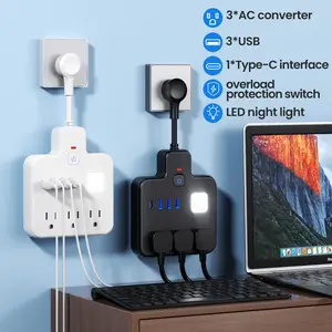 Joytutus USB Multi Plug Power Strip - US Plug, Wall & Car Mountable, 3 USB Ports, 1 Type-C Port, LED Night Light, Surge Protector for Home & Travel, Power Socket Expander, Usb Ports Socket