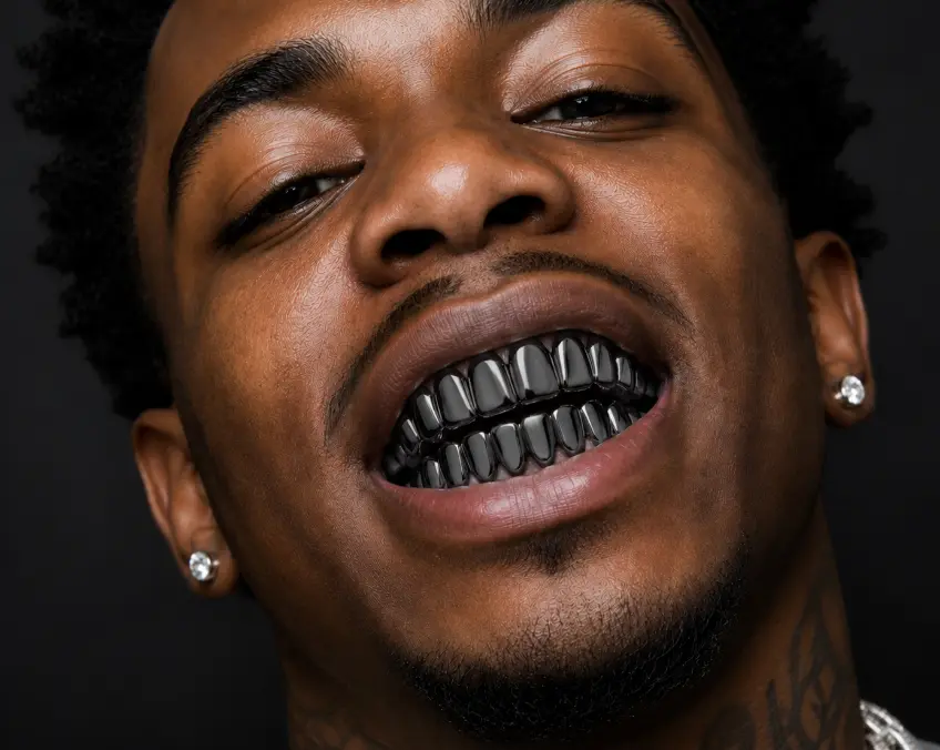 Custom Fit Black Tungsten Upper & Lower Grillz Set with Molds