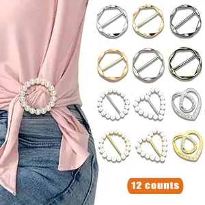 Scarf Rings (12pcs/set), Faux Pearl Rhinestone Decorated Scarf Clip, Stylish Waist Buckle, Fashionable Alloy Shawl Corner Knotted Button for Women