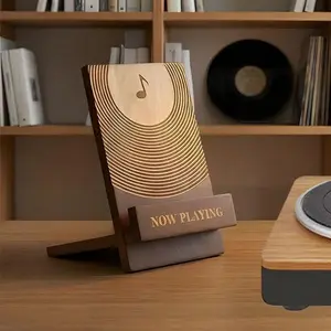 Retro Vinyl CD Display Stand Now Playing Record Holder for 90s Music Fans Wooden Design Ideal for Enthusiasts Holiday Gifts