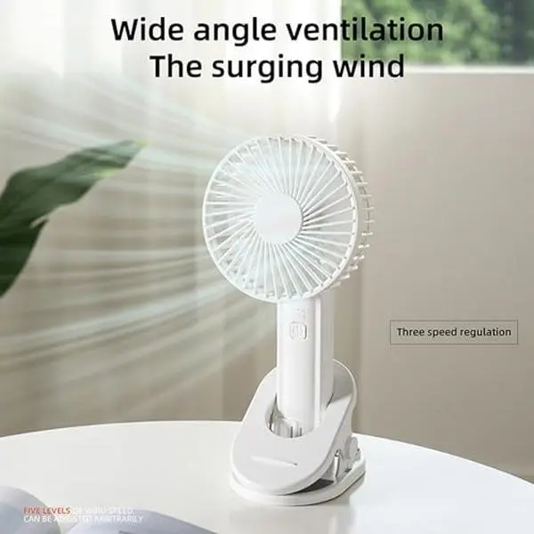 Rechargeable Portable Clip-Mounted Handheld Fan - 180° Rotation, USB-Powered, 3-Speed Mini Household Fan, for Camping, Car (White), Rechargeable Portable Fan, Clip-Mounted Portable Fans Travel Fan Student Carry Fan