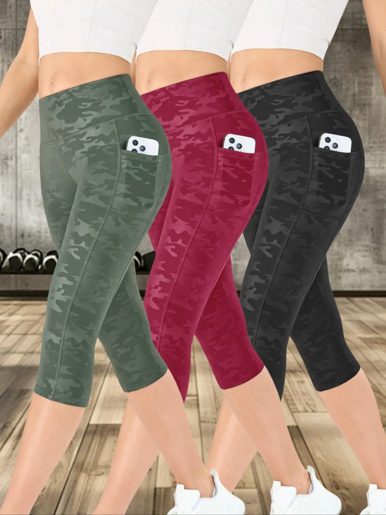Women's Camo-Print High-Waist Sports Leggings, Breathable and Comfortable Skinny Pants, High-Stretch Yoga Leggings, Ladies Sportswear for Indoor Outdoor Wear, Knitted Sports Pants
