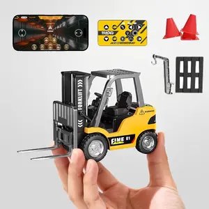 1/64 Alloy Mini Forklift Toy 11 Channel 2 Mode 2.4Ghz Remote Control Rechargeable with Lights and Sounds 2 in 1 Lift Fork & Hook Construction Vehicles for Kids Boys & Girls Birthday Christmas Gifts