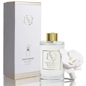 White Orchid Ceramic Flower Reed Diffuser Gift Set