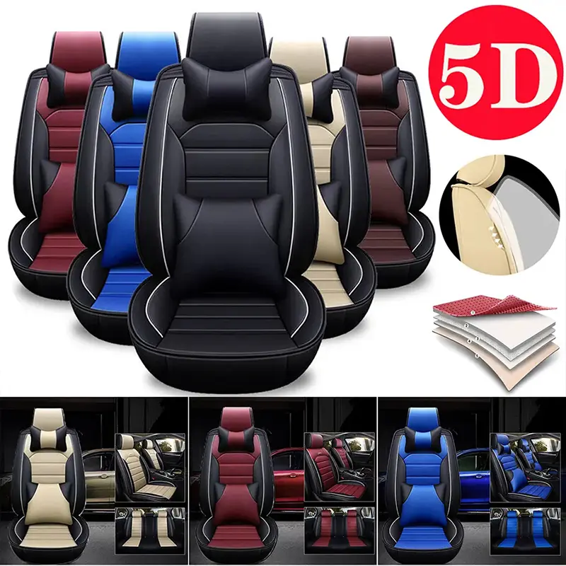 Complete seat cover set for 5 seats, all-around wraparound car seat cushions, seat covers for 5-seat cars, waterproof leather car seat protective covers, suitable for most passenger cars’ interior trim