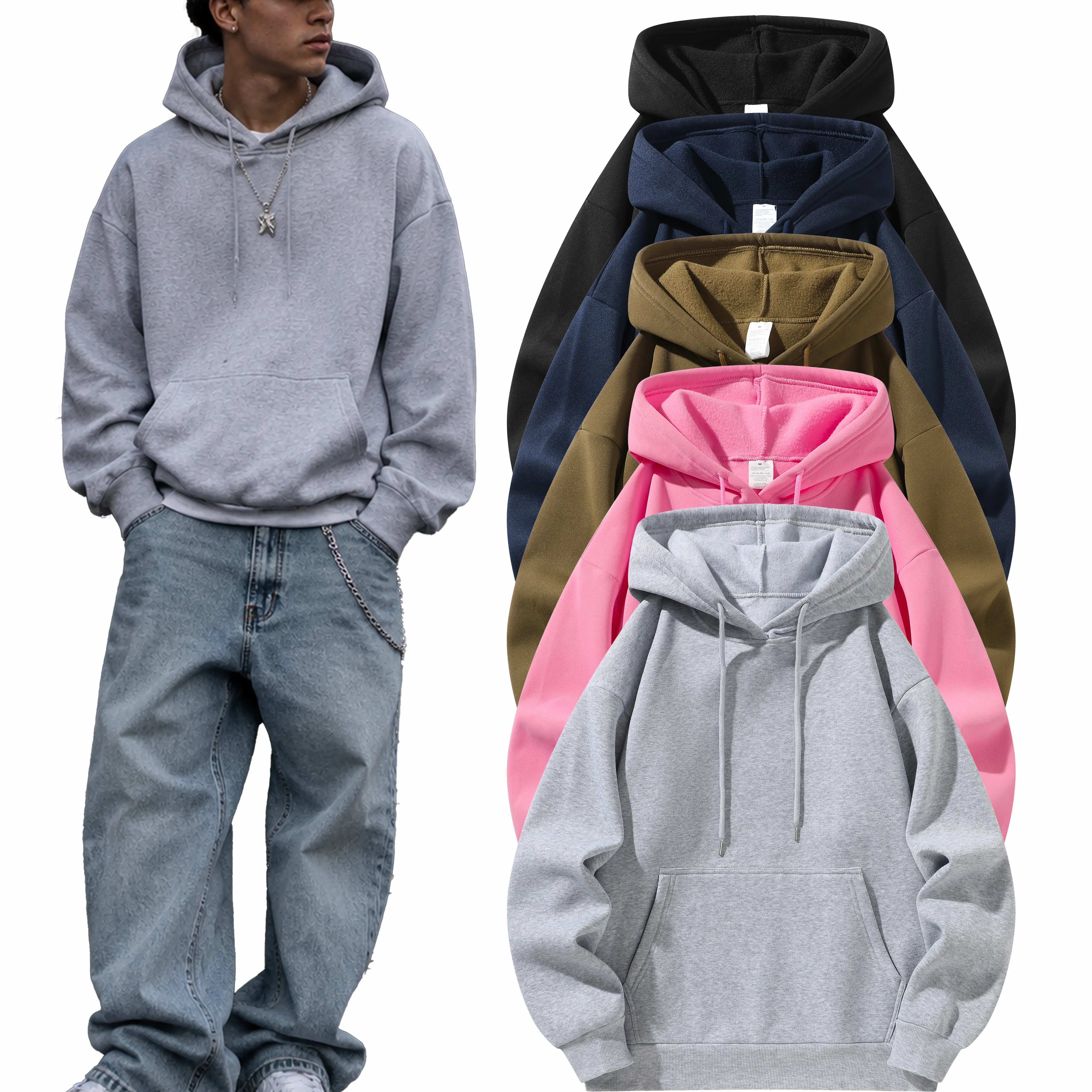 Men’s Oversized , Solid No Logo Pullover Hooded Sweatshirt, Y2K Streetwear Hip Hop Skate, Casual Kangaroo Pocket, Drawstring, Loose Fit  for Everyday Street   Fashion Menswear warm quarter zip drippy clothes vacation outfits hoodie classic crewneck winter