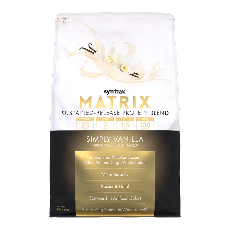 Syntrax Nutrition Matrix, Sustained-Release Protein Blend  Simply Vanilla 5 lbs  Undenatured Micellar Casein & Whey Blend for Easy Mixing