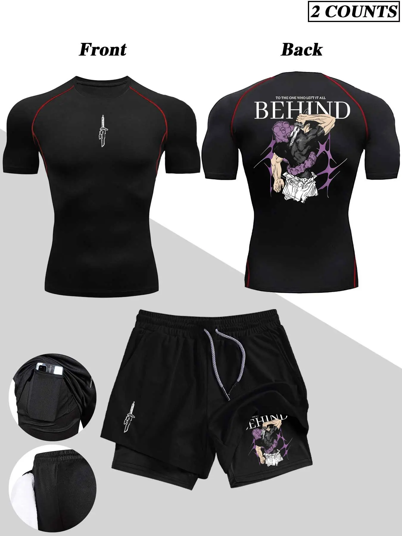 Men's Sporty Fitness Set, Colorful Print Tight Shorts and T-Shirt, Quick-Dry Elastic Round Neck Top, Ideal for Running and Training, Athletic Clothes Set