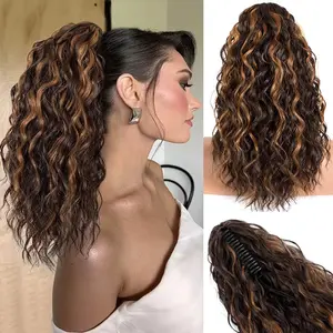 Claw Clip Ponytail Extension for women - 18" Long Curly Drawstring Ponytail Hair Extensions for Women, Strong Hold Fluffy Natural Looking Synthetic Hair Pieces for Women Daily Use hair extension synthetic hairpiece  Colorful Heat-Resistant Tinsel Kit