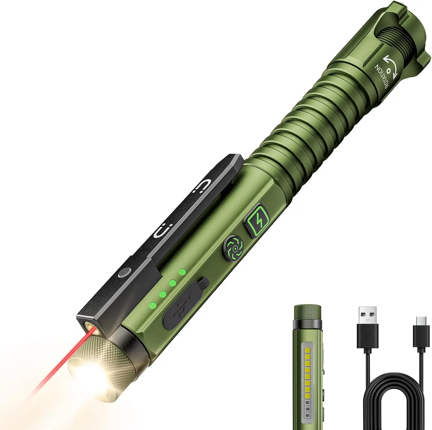 TUOWEE LB3 Rechargeable EDC Portable Handheld Flashlight - 800 Lumen LED Lights, USB-C Fast Charge, 3-Switch Quick Tap, 11 Modes, Magnetic Clip & Base, Glass Breaker, Bottle Opener, Survival Tools for Work & Emergency