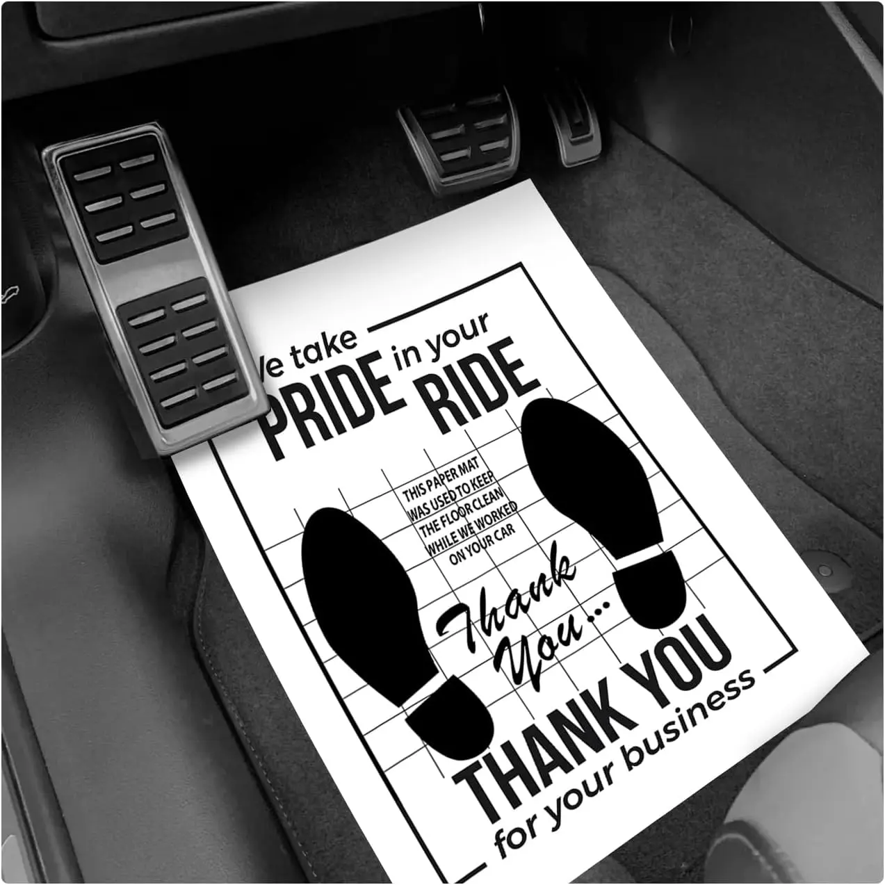 50 PCS Car Paper Floor Mats, 16 x 20 Inch Disposable Auto Carpet Protector with Footprint Words, Waterproof Temporary Floor Protective Pads for Detailing Detail Wash (White)