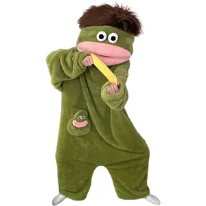 Wearable Green Monster Plush Fleece Pajamas, Funny Big Mouth Hooded One Piece Loungewear For Adults,onesie pajamas,graduation gifts,sensual gifts