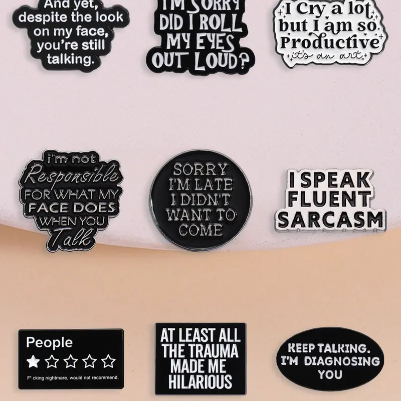 9-Piece Enamel Pin Set, Healing Theme Pins, Emotionally Balanced & Social Sarcasm Quotes, Perfect Gift for Workplace & Sarcastic Lovers, Brooch Pin, Enamel Lapel Pins
