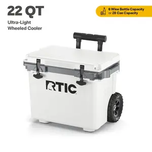 22 QT Ultra-Light Wheeled Hard-Sided Ice Chest Cooler, Fits 28 Cans or 6 Wine Bottles, White & Grey