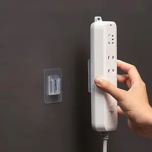 Clear Wall Hook, 3/10 Pairs Adhesive Power Strip Rack, Transparent Punch-free Hooks for Home