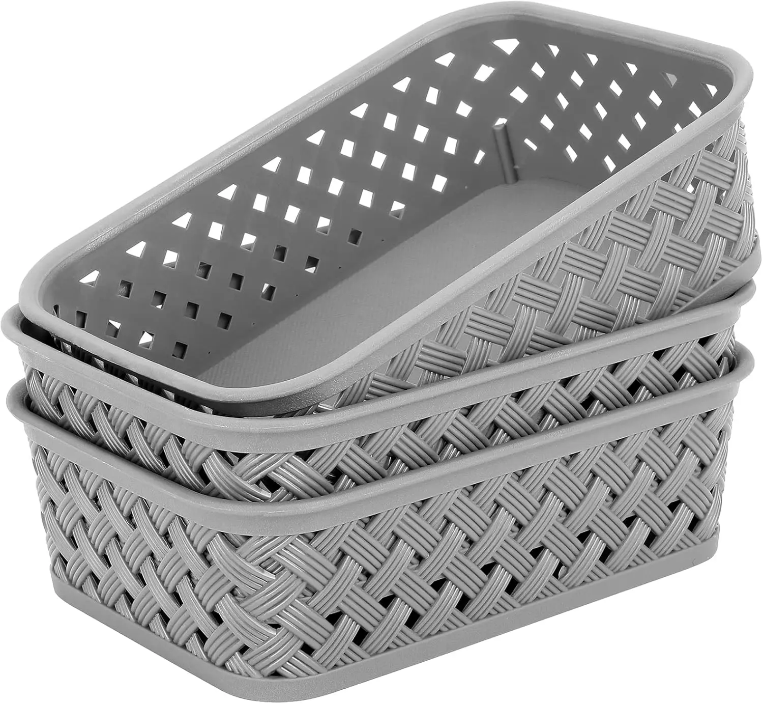 MaxGear 3-Pack Eco-Friendly Plastic Modern Rectangle Stackable Storage Boxes with Handles - Lightweight Kitchen Basket, 3-Sizes Organizer for Household Item Organization Across Multiple Rooms
