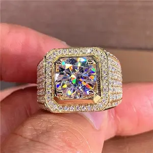 Solitaire 14K Gold Male 2ct Lab Diamond Moissanite Ring 925 sterling silver Jewelry Party Wedding band Rings for men