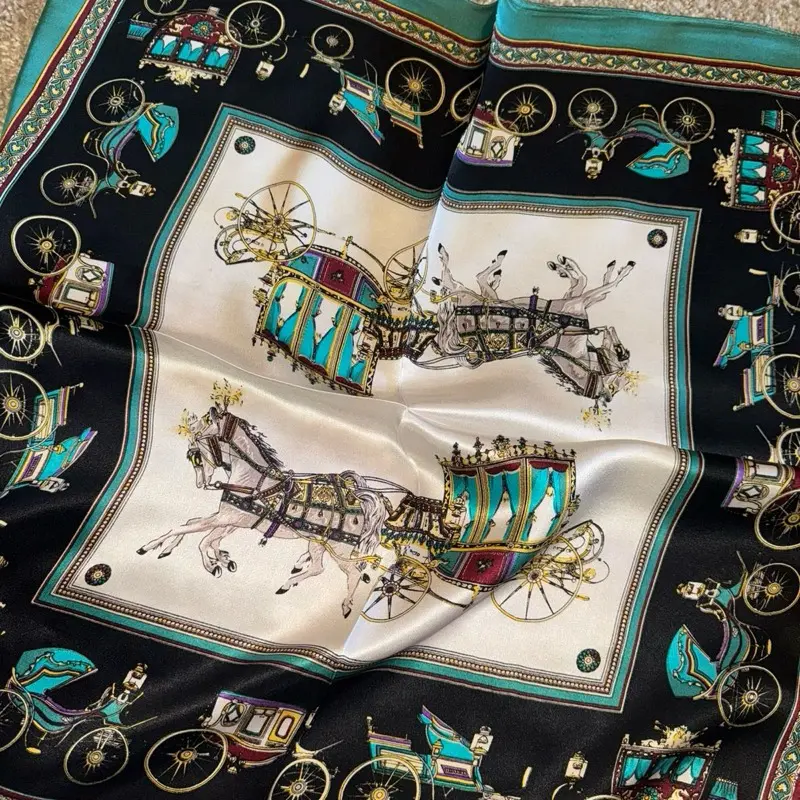 Silk horse and carriage print scarf handbag scarves 20.8”x20.8”