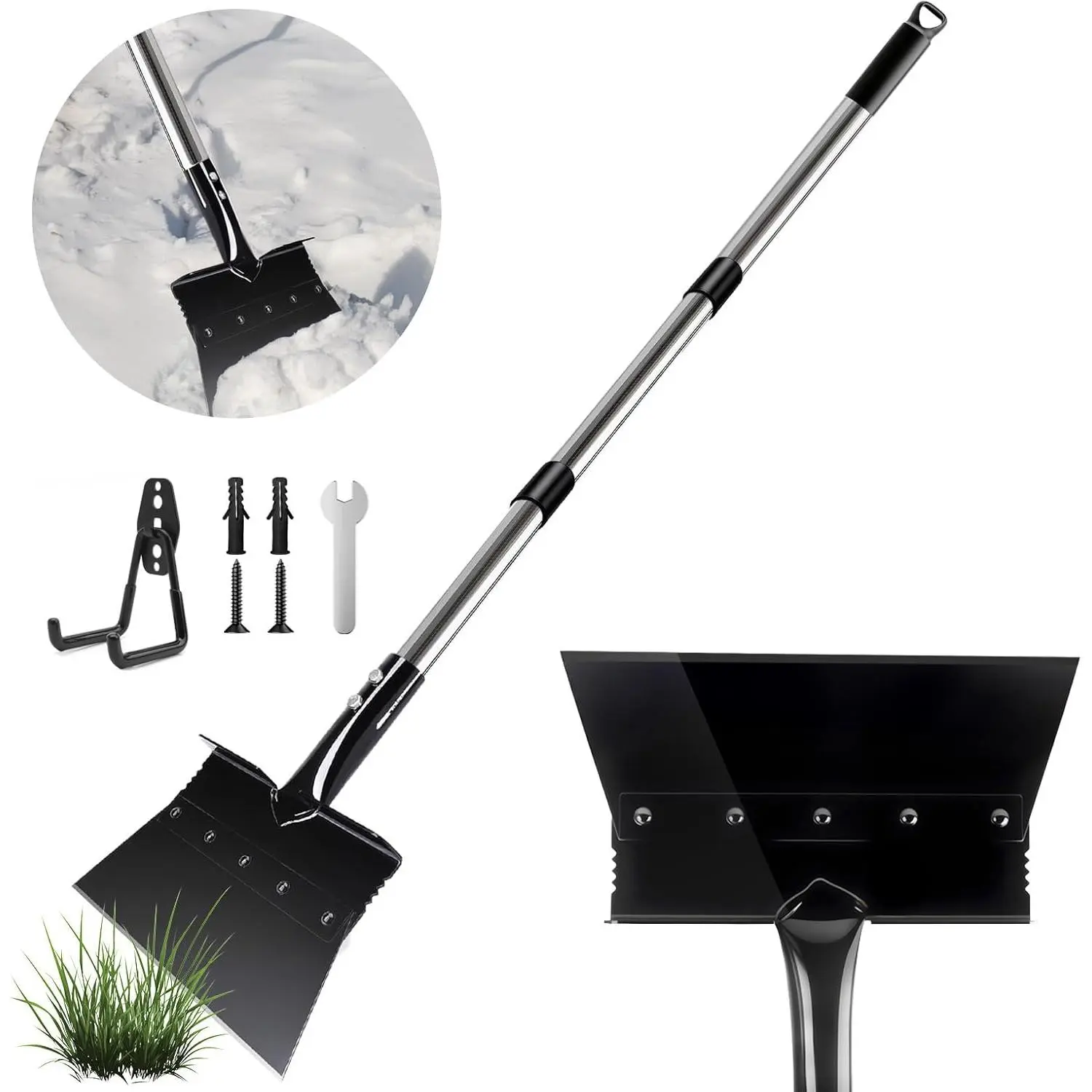 Garden Flat Shovel - Durable Metal Shovel with 53 in Adjustable Handle, Steel Blade, Heavy-Duty Multi-Functional Tool for Snow Removal, Weeding, Outdoor Garden & Driveway Maintenance