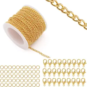 Lemonkey 33 Feet Metal Gold Necklace Chains Curb Links Chains Bulk for Jewelry Making DIY Craft Kit with Lobster Clasps Jump Rings
