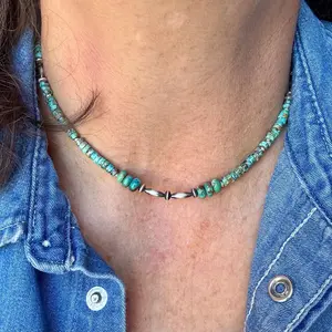 Kingman Turquoise & Navajo Pearl Choker – Sterling Silver Southwestern Necklace