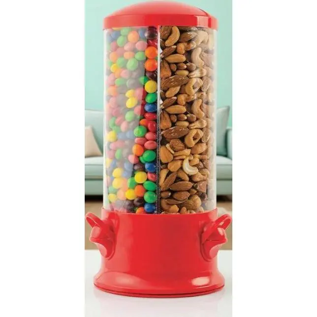 360-Degree Triple Candy Vending Machine - Kids' Smooth, Lightweight, Compact 3-Compartment Durable Interactive Container for Nuts, Snacks with Lid - New Improved Reusable Treat Distributor for Parties, Kitchen