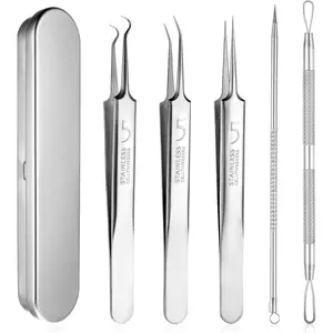 5 Pcs Blackhead Remover Tweezers Popper Remover Tool Kit Ingrown Hair Extractor Clip Set Skin Popping Removing Tools for Nose Eye Face Beauty Care Women Girls
