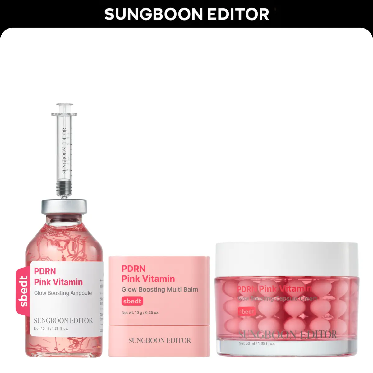 [Sungboon] PDRN Pink Repair Trio | D-PDRN Glow Boosting Ampoule, Capsule Cream & Multi Balm, Skin Barrier Support, Firm-Looking Glow, 3-Step Set