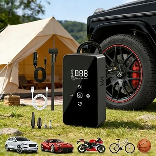 Upgraded Handheld Tire Inflator Pump - 150 PSI Cordless Air Compressor, Vehicle Tire Inflator, Digital Pressure Gauge, Auto Shut Off, LED Light, Long-Lasting Battery