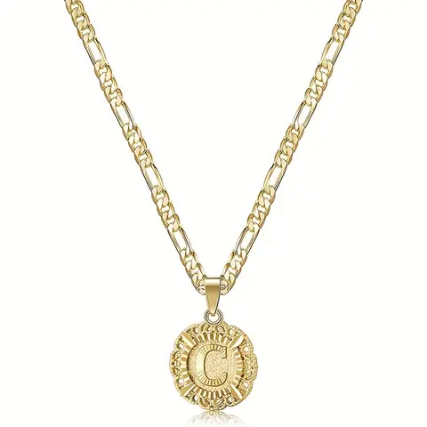 Metal Coated 26-Letter Initial Clavicle Necklace - Trendy, Versatile Round Pendant Necklaces for Daily Wear, Clavicle Fit Personalized Name Jewelry, Initial Necklaces