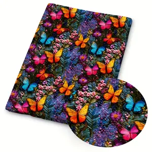 1 piece of embroidered-style butterfly print quilted fabric, measuring 59 x 19.68 inches (150 x 50 cm), featuring rainbow butterflies and pastoral floral patterns. Suitable for making clothing, tablecloths, aprons, fabric bags, and pillowcases.