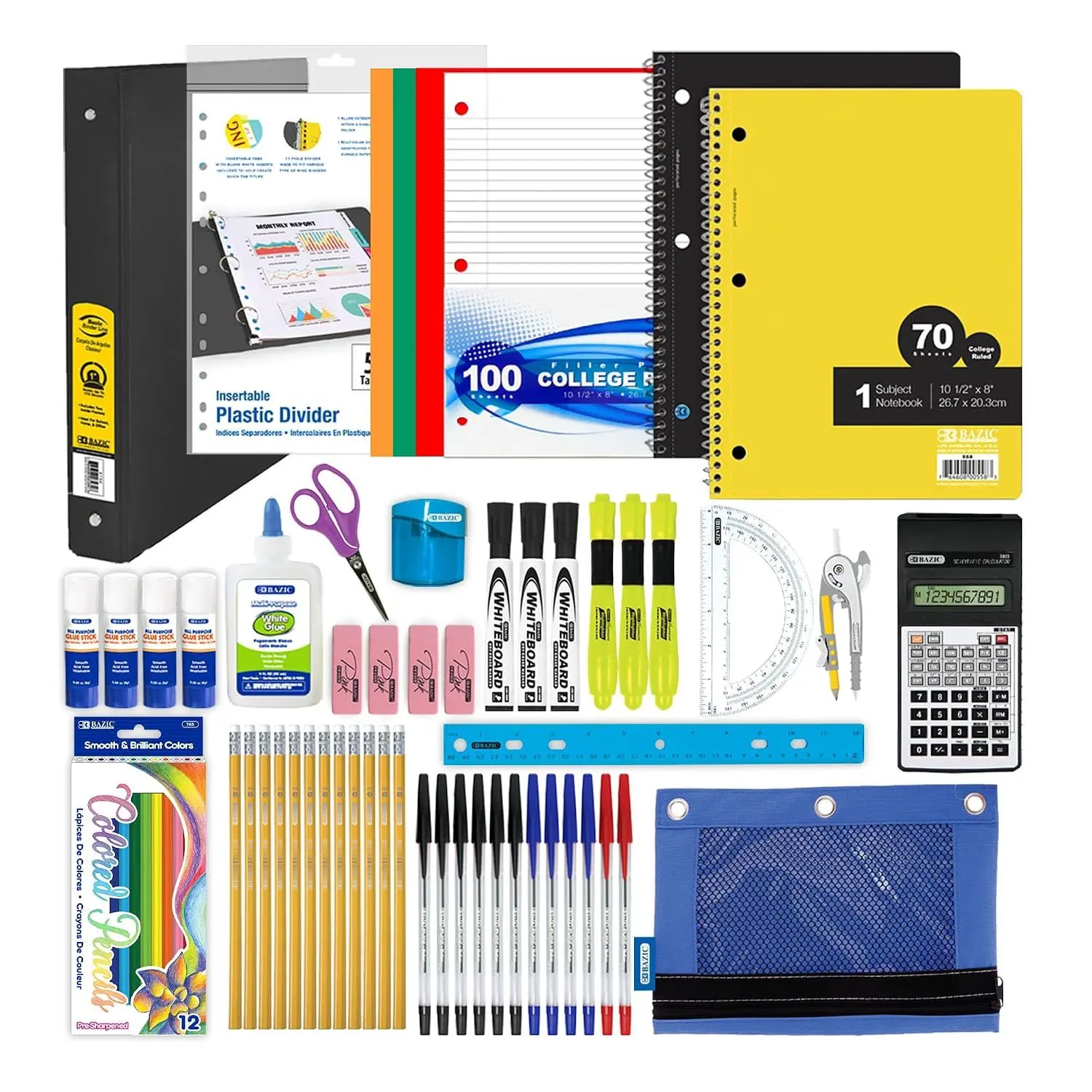BAZIC PRODUCTS 65-Piece Middle & High School Kit, Math & Geometry, 65-Case | bundles writing, geometry tools in