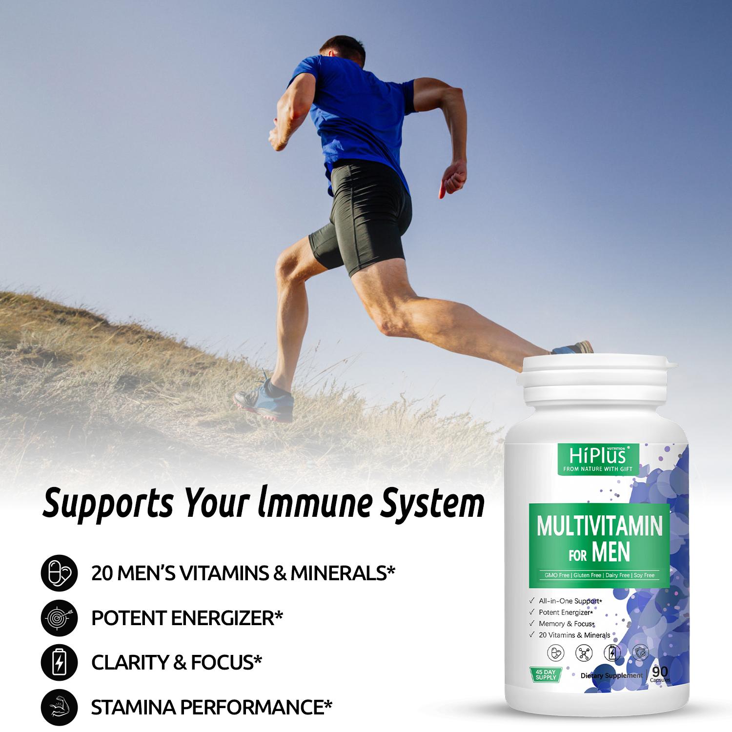 HiPlus Men’s Daily Multi – 20 Essential Vitamins & Minerals for Energy, Immune Support & Focus | 45-Day Supply